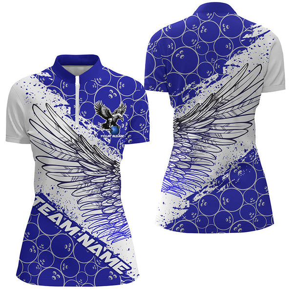 Custom Bowling Shirts For Women, Team Name Bowling Jerseys Eagle Wings | Blue IPHW5817
