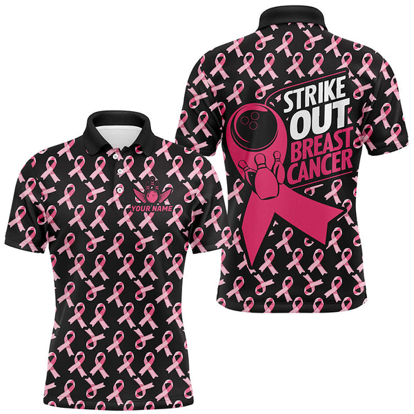 Strike Out Breast Cancer Pink Ribbon Pattern Custom Bowling Shirts For Men Bowling Jerseys IPHW7047