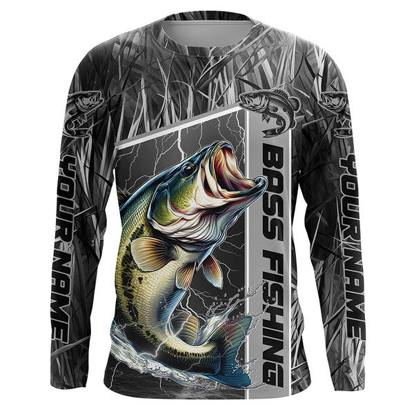 Custom Multi-Color Camo Bass Long Sleeve Tournament Fishing Shirts, Personalized Bass Fishing Jerseys IPHW5826
