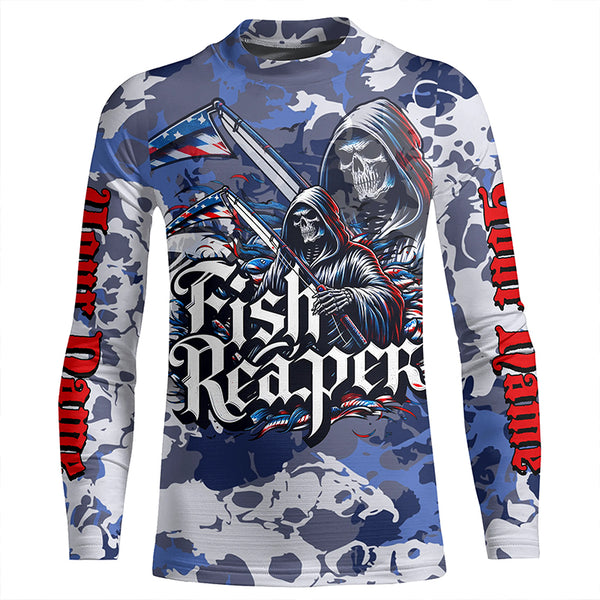 Fish Reaper Camo Long Sleeve Performance Fishing Shirts With Customized Name For Men, Women And Kids IPHW5540