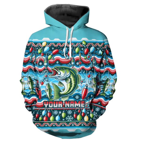 Personalized Bass Fishing Ugly Sweater Pattern Christmas Fishing Shirts Fisherman'S Gifts IPHW5565