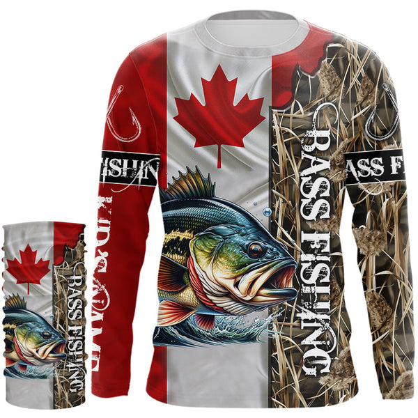 Bass Fishing Canada Flag Camo Custom name All over print shirts - personalized fishing gifts NQS541