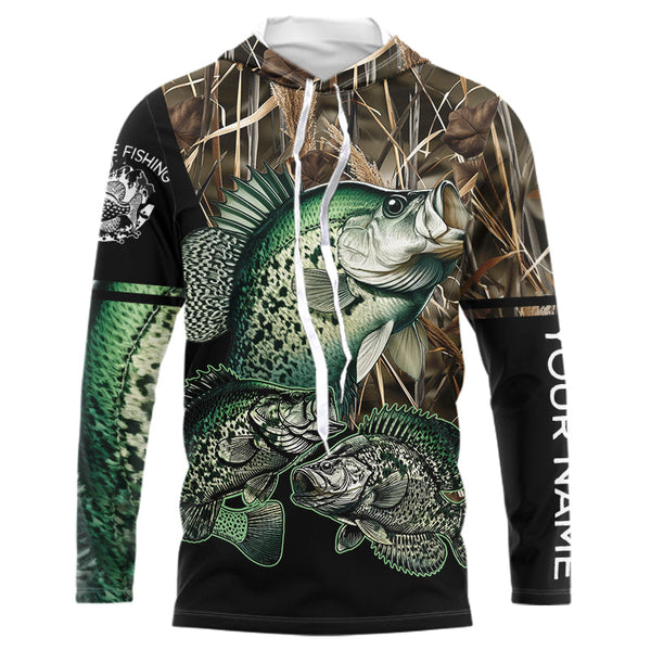 Crappie fishing green scales camo personalized custom name sun protection long sleeve fishing shirts NQS3728