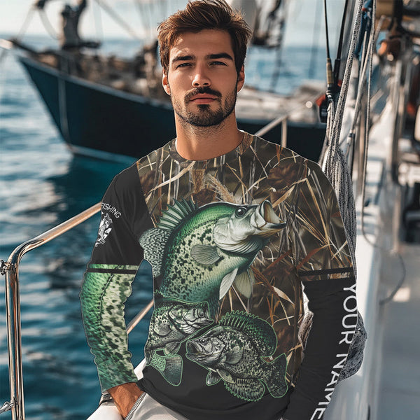 Crappie fishing green scales camo personalized custom name sun protection long sleeve fishing shirts NQS3728