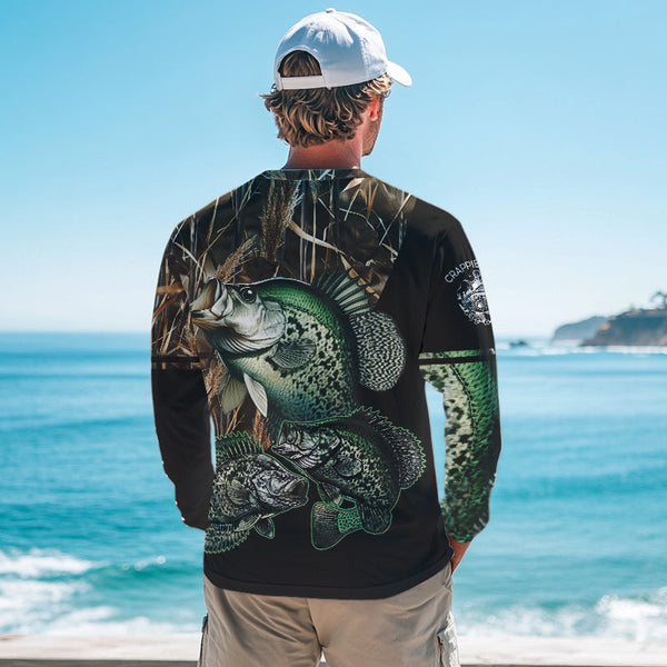 Crappie fishing green scales camo personalized custom name sun protection long sleeve fishing shirts NQS3728
