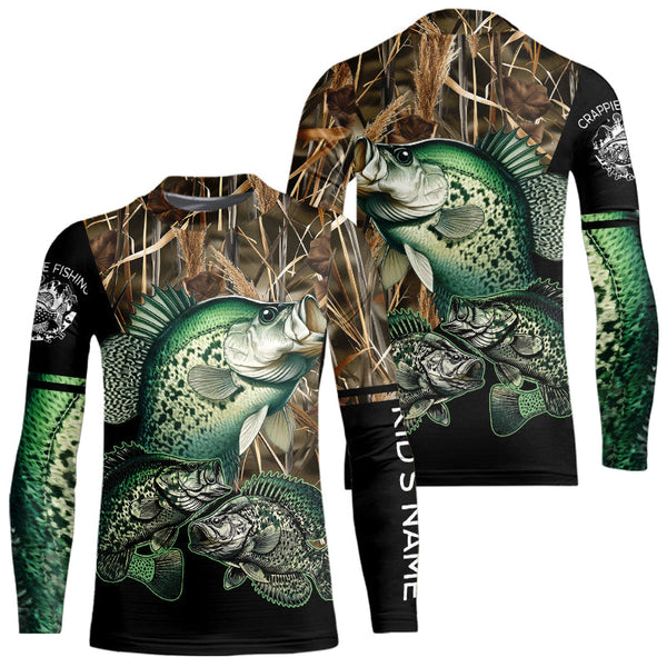 Crappie fishing green scales camo personalized custom name sun protection long sleeve fishing shirts NQS3728