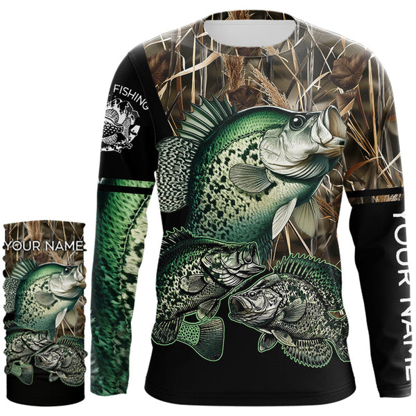Crappie fishing green scales camo personalized custom name sun protection long sleeve fishing shirts NQS3728