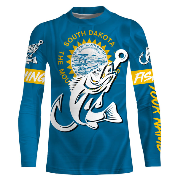 SD South Dakota Walleye fishing flag fish hook Custom sun protection fishing shirts for men, women kid NQS3584