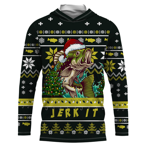 Funny ugly Christmas Bass fishing shirts for men Performance Long Sleeve Fishing Shirt NQS1000