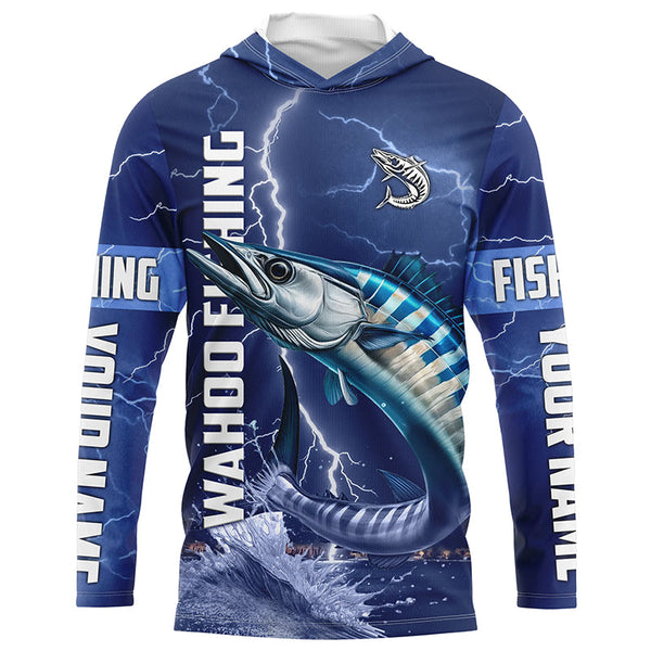 Wahoo Fishing blue lightning jerseys custom performance Long Sleeve tournament fishing shirts NQS6414
