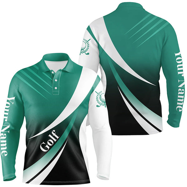 Mens golf polo shirts custom name Green and white golf shirt, tournament golf tops for mens, golf gift NQS5077