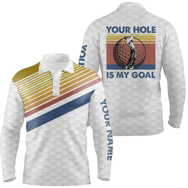 Vintage golf polo shirts for men custom name golf balls skin your hole is my goal mens polos shirt NQS4826