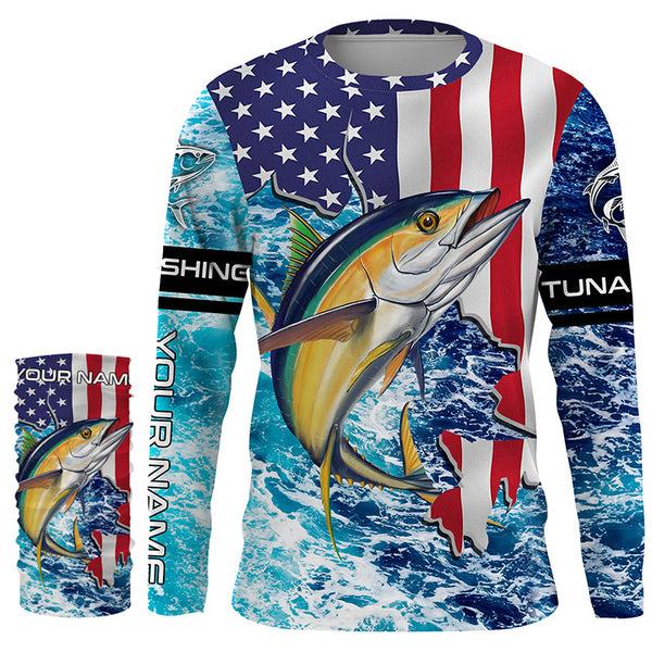 Tuna fishing American flag blue sea camo Custom sun protection long sleeve fishing shirts for men NQS4057