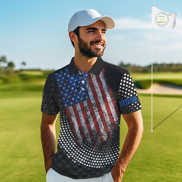 Personalized golf polo shirts for Men Vintage American Flag Custom patriotic golf tops for mens NQS9835