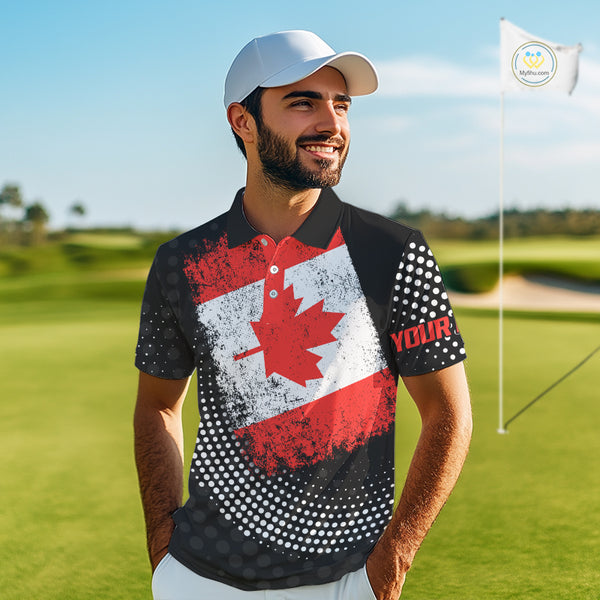 Personalized golf polo shirts for Men Vintage Canadian Flag Custom patriotic golf tops for mens NQS9836
