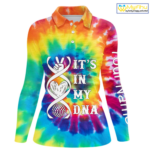 Women golf polo shirts colorful tie dye pattern custom It's in my DNA peace love golf top for ladies NQS10391