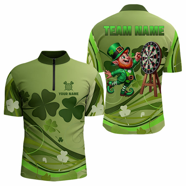Green shamrock Lucky Dart Polo, Quarter Zip Shirt For Men Custom St Patrick Day Dart Jerseys For Team NQS9329