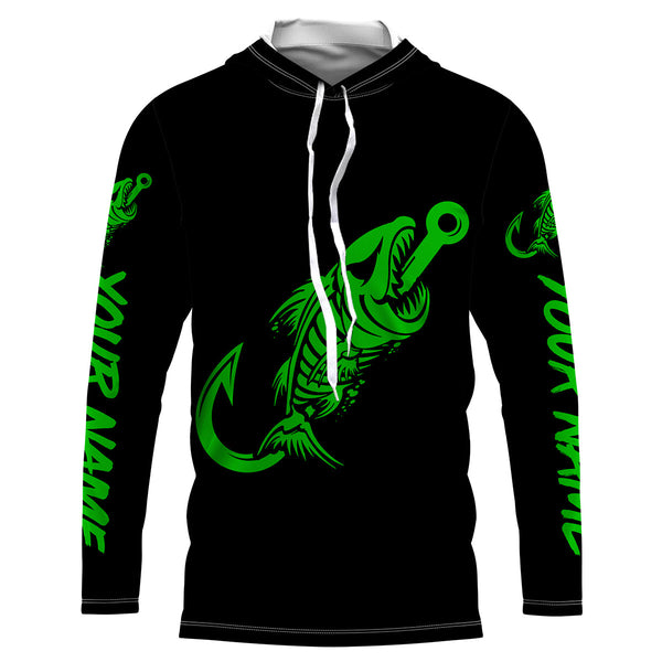 Customized green black Fish hook skull reaper sun protection performance long sleeve fishing jerseys NQS3566
