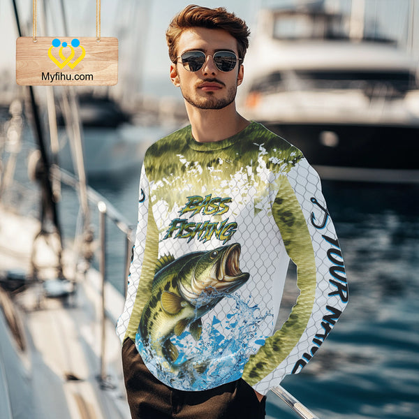 Largemouth bass fishing green scales UV protection custom hooded sun shirt, Bass fishing jerseys NQS10229