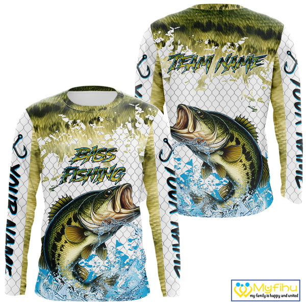 Largemouth bass fishing green scales UV protection custom hooded sun shirt, Bass fishing jerseys NQS10229