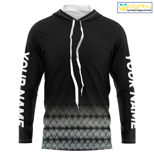 Striped Bass scales fishing Custom black long sleeve Fishing Shirt, Striper Fishing jerseys NQS10083