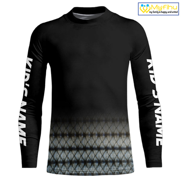 Striped Bass scales fishing Custom black long sleeve Fishing Shirt, Striper Fishing jerseys NQS10083