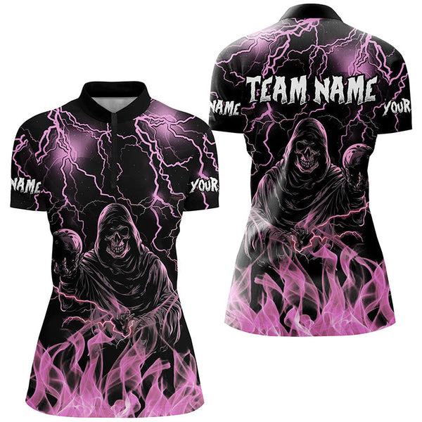 Pink lightning thunder Skull Flame Bowling Shirts For Women custom bowling team league jerseys NQS8008