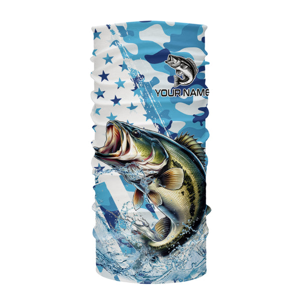Blue Camo American Flag Bass Fishing Custom Long Sleeve Fishing Shirts Personalized Bass Fishing Gifts NQS9647