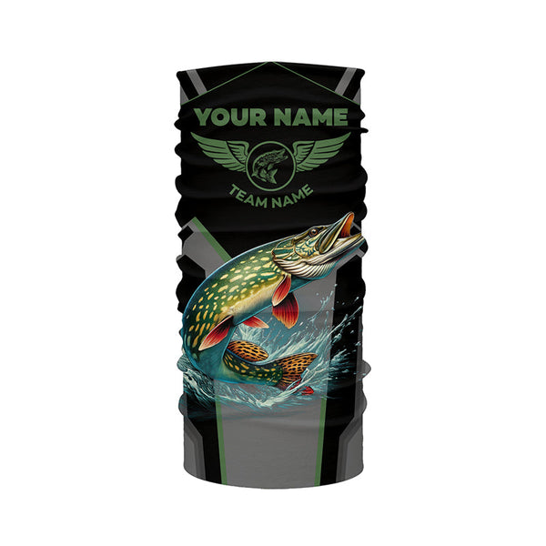 Personalized Black Northern Pike Fishing jersey, Team Pike Fishing Long Sleeve tournament shirt| Green NQS6318