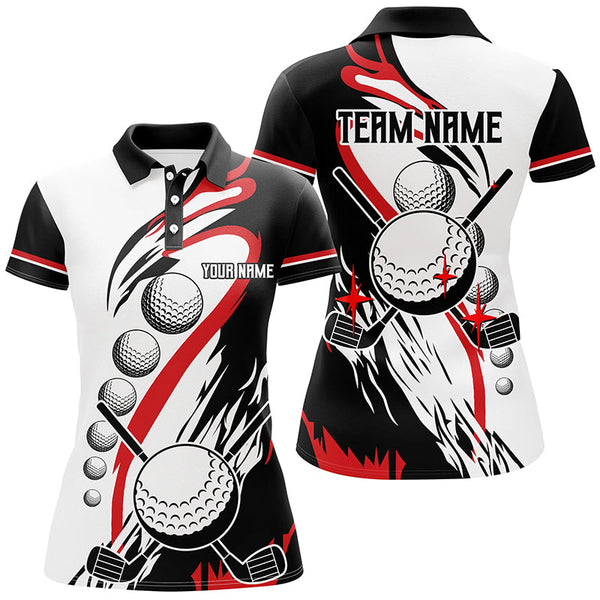 Black and white retro Womens golf polo shirts custom cool golf shirts, golfing gifts | Red NQS7156