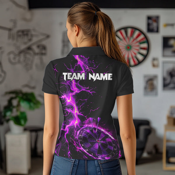 Women Darts Polo, Quarter Zip shirts Custom black and purple lightning thunder Darts Team Jerseys NQS9492
