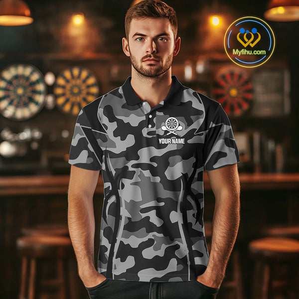 Deer Skull Darts Board Gray Camo Darts Polo, Quarter zip Shirts For Men Custom Team Darts Jersey NQS9934