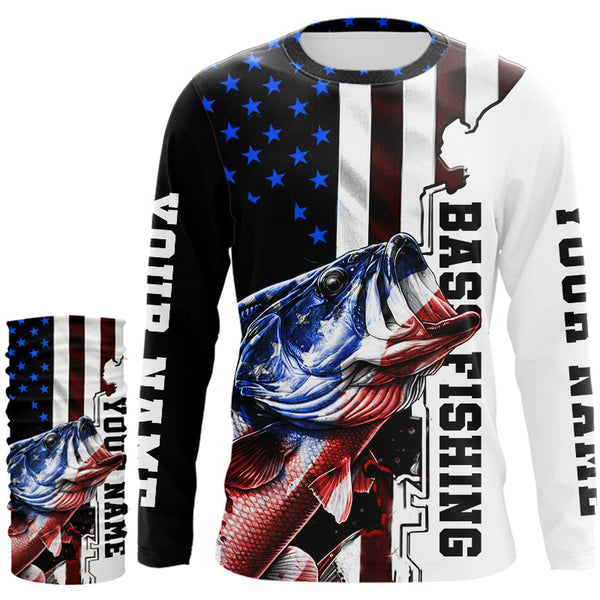 Personalized Largemouth Bass Fishing jerseys American flag Bass Long Sleeve Fishing tournament shirts NQS3723