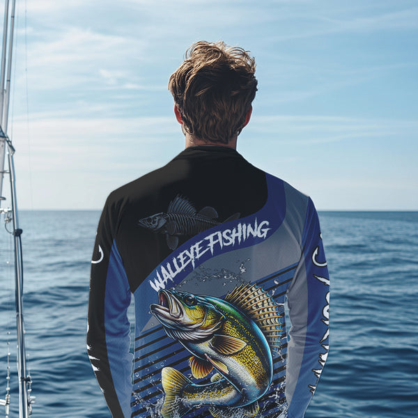Walleye fishing Custom UV protection fishing long sleeve shirt, Walleye Fishing jerseys | Blue NQS9352
