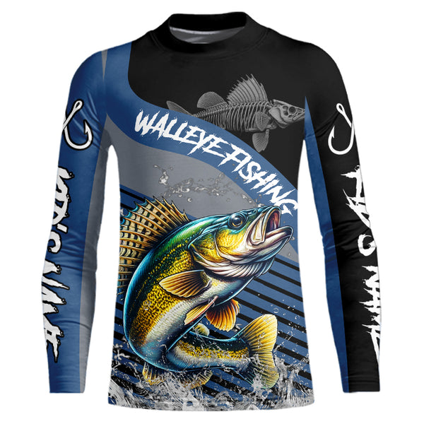Walleye fishing Custom UV protection fishing long sleeve shirt, Walleye Fishing jerseys | Blue NQS9352
