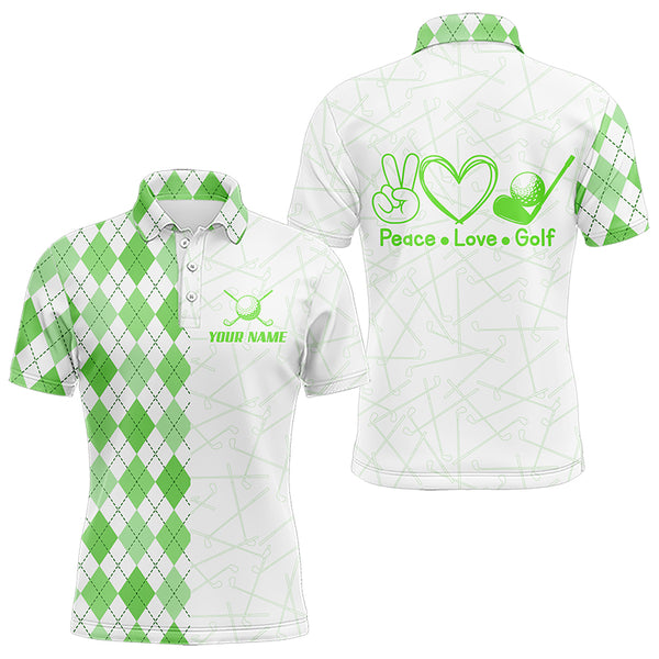 Green argyle pattern Mens golf polo shirts custom peace love golf team jerseys, golf attire for men NQS9505