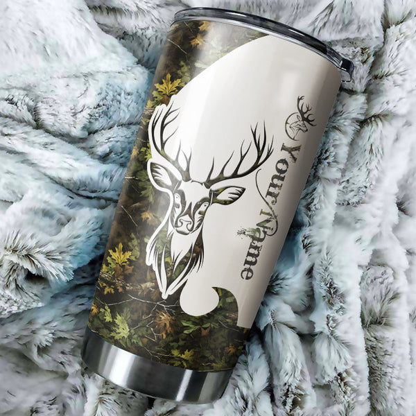 Deer Hunting Tattoo Green Camo Customize name Tumbler Cup Personalized Hunting gift for Hunter - NQS217
