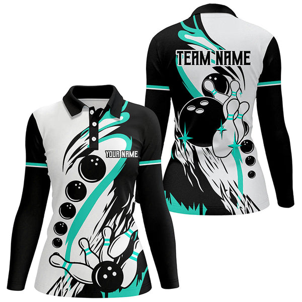 Black and white retro bowling league jerseys custom Women Bowling Shirts, gifts for bowlers| Turquoise NQS8229