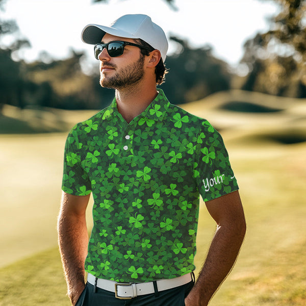 Mens golf polo shirts Green clover St Patrick's Day pattern golf shirts custom team golf polo NQS4727