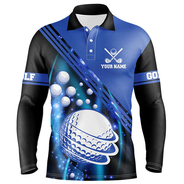 Black and blue light golf ball Mens golf polo shirts custom golf outfits for men, unique golf gifts NQS8039