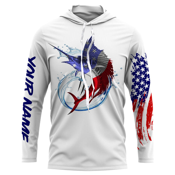 Sailfish fishing American flag patriotic Custom UV protection fishing jersey, Gifts for Fisherman NQS2942