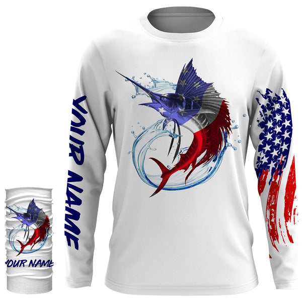 Sailfish fishing American flag patriotic Custom UV protection fishing jersey, Gifts for Fisherman NQS2942