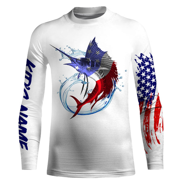Sailfish fishing American flag patriotic Custom UV protection fishing jersey, Gifts for Fisherman NQS2942