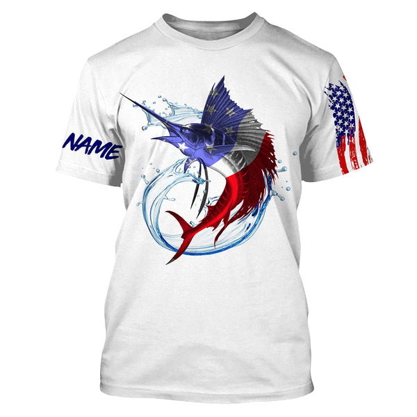 Sailfish fishing American flag patriotic Custom UV protection fishing jersey, Gifts for Fisherman NQS2942