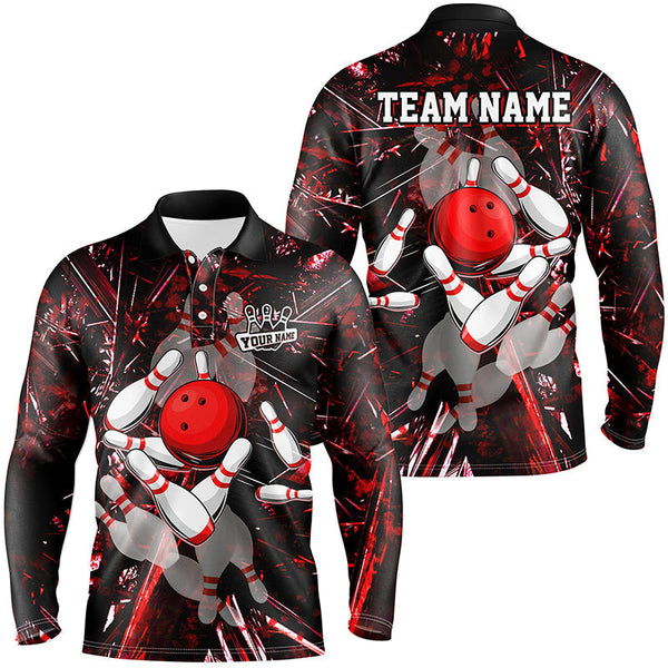 Red Camo Bowling Polo, Quarter zip Shirt For Men custom bowling team jerseys, bowling league shirts NQS8463