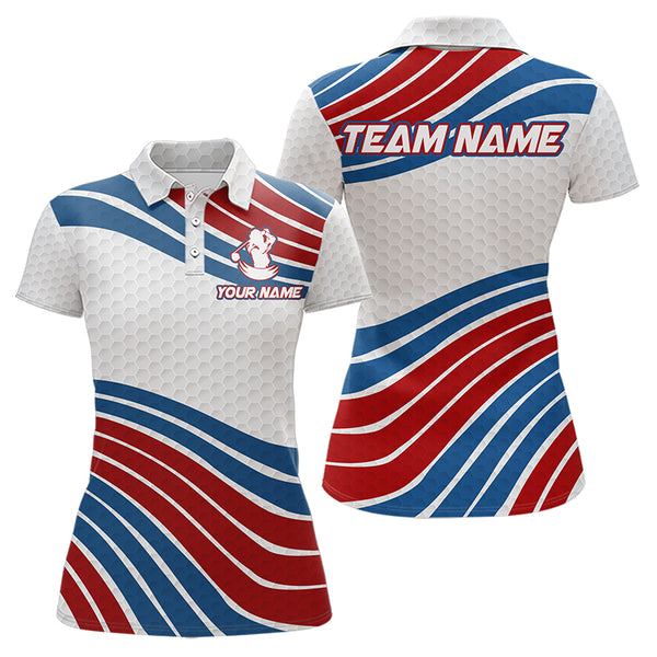 Red, White and Blue Pattern Women golf polo shirts custom Patriotic golf wear for ladies NQS9381