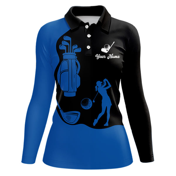 Black and Blue Womens golf polo shirt customized name golf clothing, personalized golf gifts NQS9691