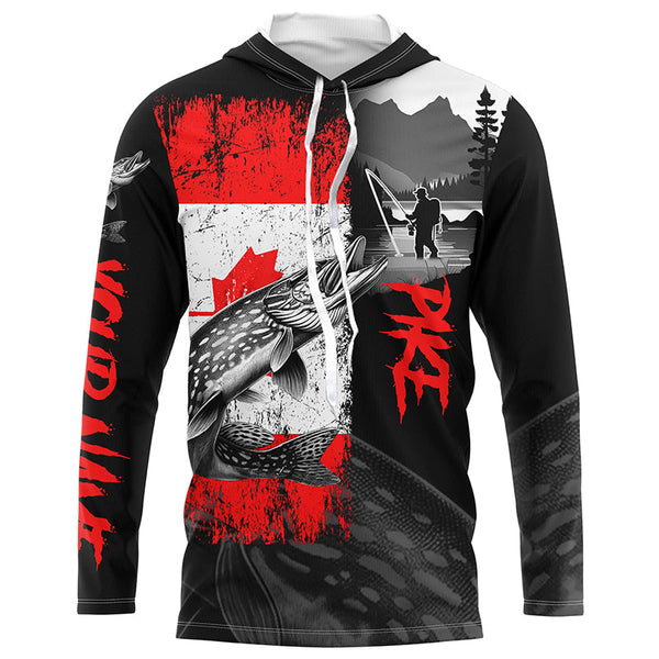 Canadian Flag Northern Pike Fishing Custom long sleeve performance Fishing Shirt, Pike fishing jerseys NQS8056