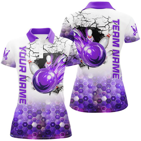 Womens Bowling Polo, Quarter Zip Shirts Custom Bowling Team League Jerseys, Bowling Uniform | Purple NQS8721