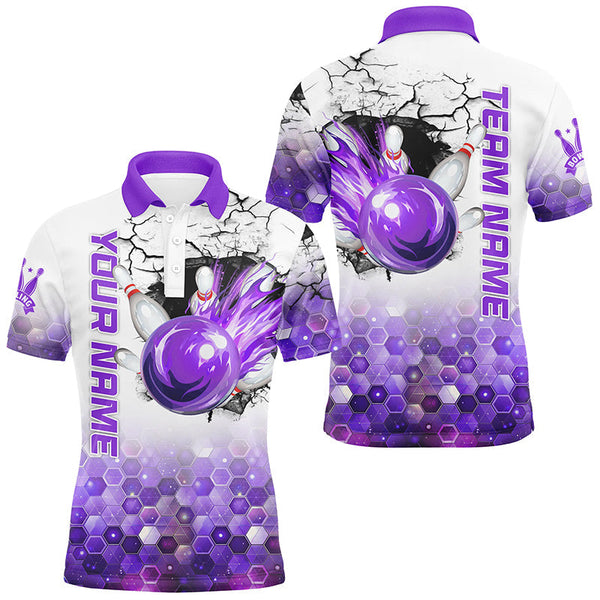 Mens Bowling Polo, Quarter Zip Shirts Custom Bowling Team League Jerseys, Bowling Uniform | Purple NQS8721